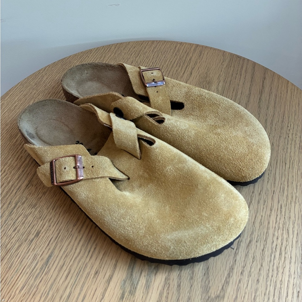Birkenstock Boston Tan Suede Mules